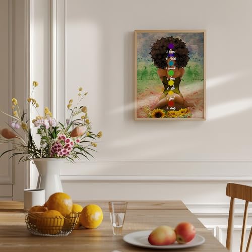 Chakra Wall Art African American Woman - 11x14 Spiritual Meditation Decor - Black Art Positive Affirmations Poster - Inspirational Yoga Room Print - Mindfulness Gifts for Women - UNFRAMED - size: 11"L x 14"W