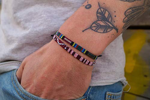 Made by Nami 2 Pcs Boho Surfer Bracelets for Women and Men Waterproof and Adjustable Braided Bracelets Set of 2 for Ethnic Hippie Style - color: Ruby Red & Aztec