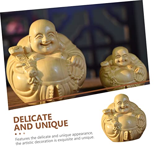 Wooden Carved Maitreya Buddha Ornament Solid Wood Decorative Adornment for Home Zen Decor Unique Tabletop Accent Delicate Craftsmanship