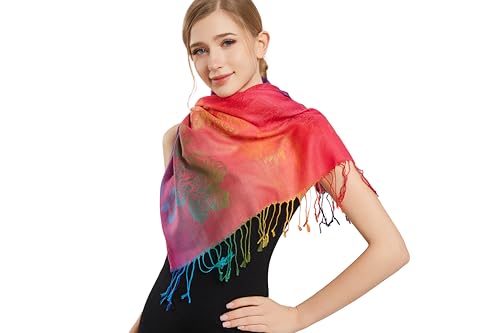 Rave Pashmina Scarf, Fashion Colorful Shawls and Wraps Soft Festival Scarves - color: C-fuchsia (Flower Pattern)