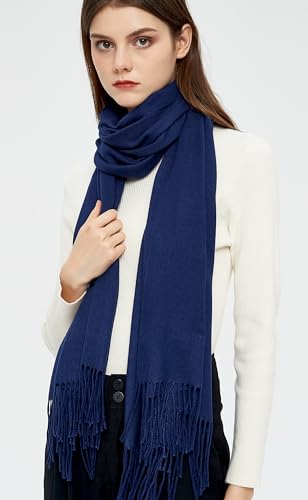 Pashmina Shawls and Wraps Scarfs for Women Wedding Party Winter Warm Long Solid Color - color: Navy