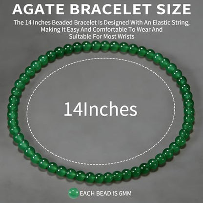 14in Agate Wrap Bracelet for Women Men Natural Round Beaded Agates Stone Healing Stretch Bracelets Elastic Handmade Polished Gemstone Beads Bracelet - color: Green Agate, size: 6mm Beads