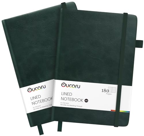 Oucaru Lined Journal Notebook, 2 Pack, 180 Pages, A5 Journals for Writing, 100 GSM Thick Paper, Small Notebooks Daily Journal for Women Men Work, Business, School, Travel Supplies - color: Forest Green & Forest Green, size: 2 Pack