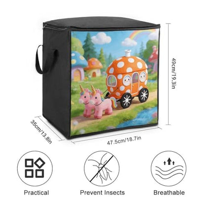 Orange Polka Dot Carriage Storage Bag Portable Closet Organizer Storage Bags Quilt Storage Bags with Zippered Breathable Storage Bag with Carry Handles for Blanket Pillow Bedding