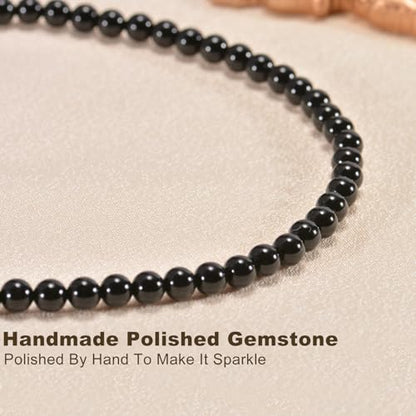 14in Agate Wrap Bracelet for Women Men Natural Round Beaded Agates Stone Healing Stretch Bracelets Elastic Handmade Polished Gemstone Beads Bracelet - color: Black Agate, size: 6mm Beads