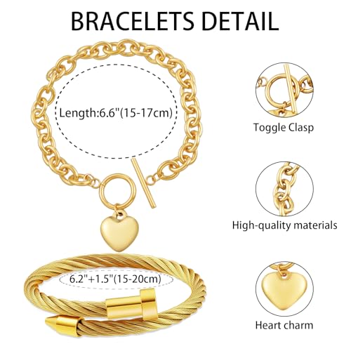 2PCS 18K Gold Plated Nail Bangle & Chain Bracelet Set for Women, Adjustable Stackable Bangle Jewelry, Dainty Gold Bracelet Gift for Women - color: Set H