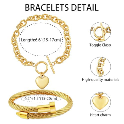 2PCS 18K Gold Plated Nail Bangle & Chain Bracelet Set for Women, Adjustable Stackable Bangle Jewelry, Dainty Gold Bracelet Gift for Women - color: Set H