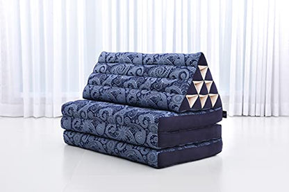 Leewadee 3-Fold Mat XXL with Triangle Cushion – Firm TV Pillow, Foldable Mattress with Cushion Made of Eco-Friendly Kapok, 67 x 31 inches, Blue White - color: Cbt1 - Blue, size: 3 seating segments XL