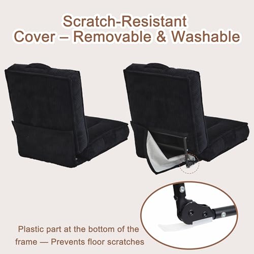 Adjustable Floor Chair with Back Support, 6-Position, Folding Japanese Meditation Tatami Chair, Comfy Gaming Chairs for Adults, Accent Sofa Reading Chairs, Living Room, Bedroom, Black - color: Black