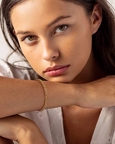 POTESSA 18K Gold Plated Cuff Bracelets Adjustable Dainty Bangle Handemade Jewelry for Women - style: Weave Braided Wheat