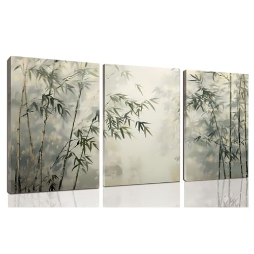 sawjug Bamboo Canvas Wall Art, Bamboo Wall Art, Zen Wall Decor, Meditation Decor for Living Room, Bedroom, Yoga Room (24" x 36" x 3 pcs)