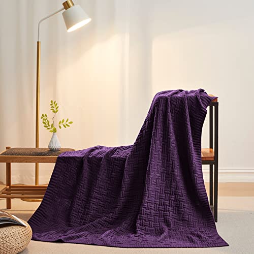 Aormenzy Soft Cozy Acrylic Throw Blanket, Cable Knit for Couch, Dark Purple (1.7lb) - color: Dark Purple