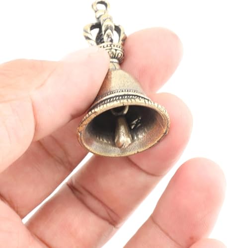 FOMIYES Brass Lucky Beads Hand Bell - 2Pcs Buddhist Meditation Prayer Bells for Self Healing - Retro Keychain Pendants for Decoration