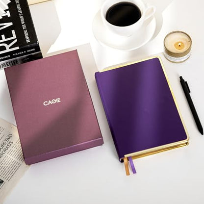 CAGIE Elegant Gold-Edged Journal for Women – Aesthetic Vegan Leather A5 Notebook, 256 Pages 100GSM Thick Paper Hardcover Diary, Gift Journals for Writing - color: Z-Purple