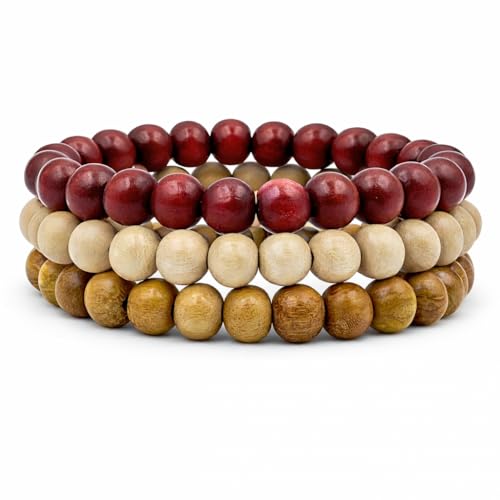 Everwood Beaded Bracelet 3 Pack Stack Handmade 8mm Dyed Wood Beads - Good Wood Series Original - Handcrafted Bead Bracelets Made In Tennessee - USA Handmade Artisian Boho Style Mala Bracelets