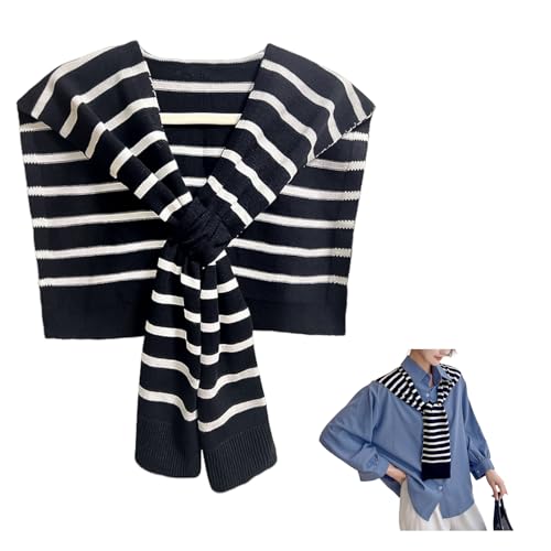 Sweater Shawl Wraps for Women Fashion Knitted Shoulder Shawls Ponchos Casual Sweaters Scarf Cape Wraps with Sleeves - color: 14 Black Stripe