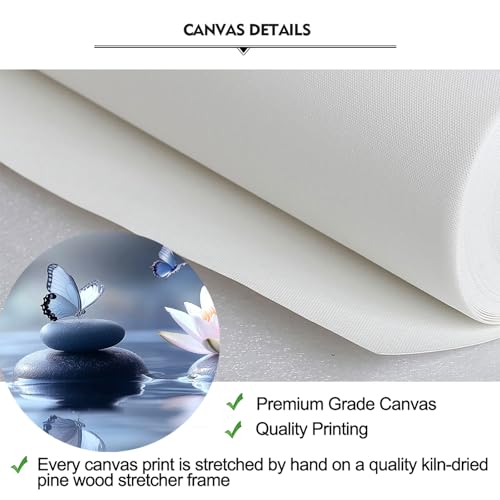 iKNOW FOTO Zen Lotus Flower Canvas Wall Art - 3pcs Calming Spa Decor with Stones and Butterfly - Water Lily Modern Artwork for Bathroom, Yoga Studio, Meditation, or Living Room - 12x16 Each