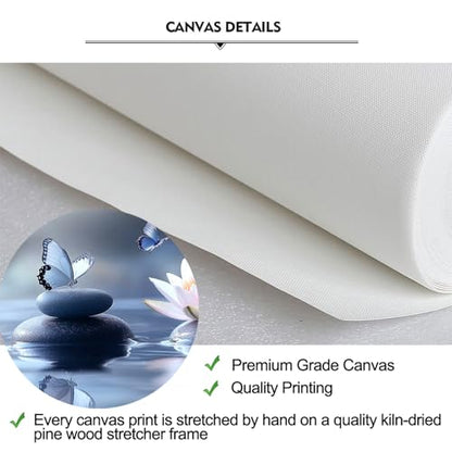 iKNOW FOTO Zen Lotus Flower Canvas Wall Art - 3pcs Calming Spa Decor with Stones and Butterfly - Water Lily Modern Artwork for Bathroom, Yoga Studio, Meditation, or Living Room - 12x16 Each
