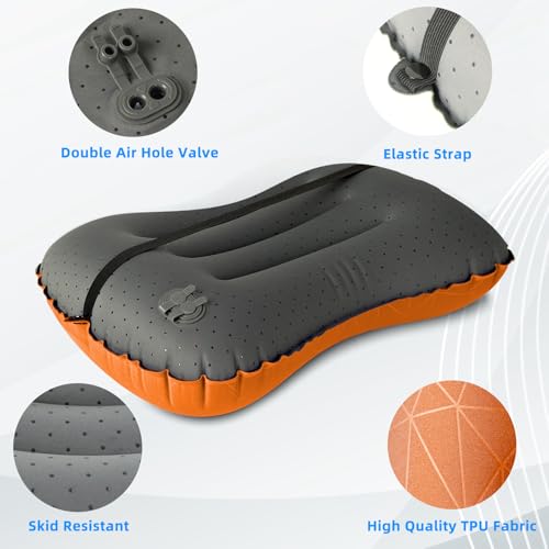 Crisonky Camping Pillow - Inflatable Pillow - Travel Pillows for Backpacking & Airplane, Lumbar Support 2.0 Blow Up Pillows, Ultralight Compressible, Comfortable, Ergonomic Pillow