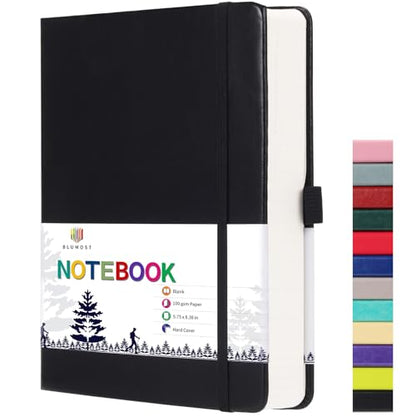 Blank Paper Notebook - 280 Pages A5 Blank Journal Notebook with 100gsm Thick Blank Paper, Hardcover, PU Leather, 5.75'' × 8.38''-Black - color: Black, size: A5-Blank