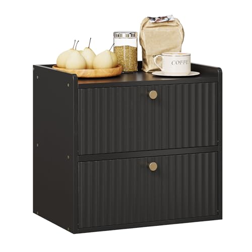 Trironsun Rustic Bread Box for Kitchen Countertop Bamboo Bread Storage Container Bin Double Layer BreadBox Farmhouse Large Capacity Food Organizer Black - color: Black