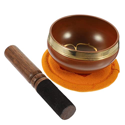 1set Tibetan Singing Bowl Meditation Set Mallet Cushion Handcrafted Copper Bowl for Yoga Mindfulness Sound Healing Diameter Orange
