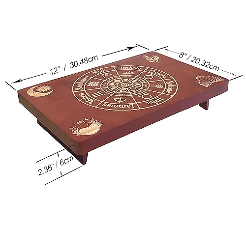 Altar Table, Meditation Table, Small Altar Table, Wooden Witch Altar, Wiccan Alter Table, Buddhist Shrine, Engraved Wheel of The Year on Table Top, 12 × 8 inches - color: Wheel of the Year