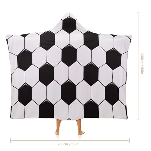 Soccer Ball White and Black Large Size Comfortable Hooded Blanket, Warm Blanket 60"x80" - color: Soccer Ball White and Black, size: 60"x80"