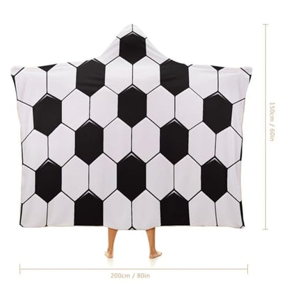 Soccer Ball White and Black Large Size Comfortable Hooded Blanket, Warm Blanket 60"x80" - color: Soccer Ball White and Black, size: 60"x80"