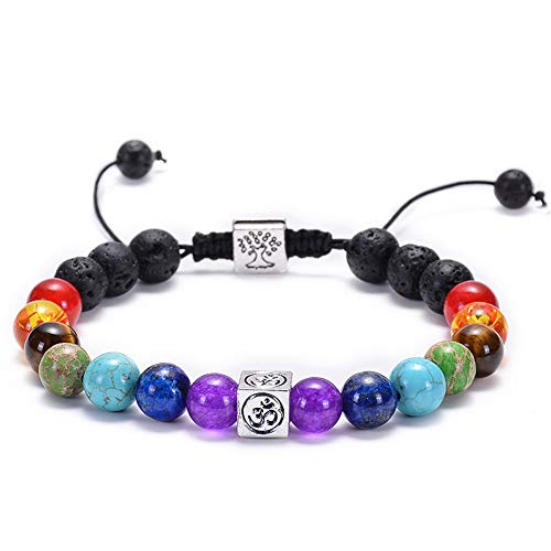 GelConnie Lava Rock Chakra Bracelet 7 Chakra 8mm Natural Stone Healing Bracelet Stress Relief Yoga Beads Anxiety Bracelet Aromatherapy Essential Oil Diffuser Bracelet Bangle - color: B-Tree