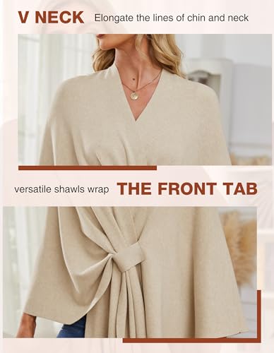 PULI Women's Elegant Shawl Wraps Soft Open Front Poncho Sweater for Spring Fall Winter - color: Front Tab-barley Twist