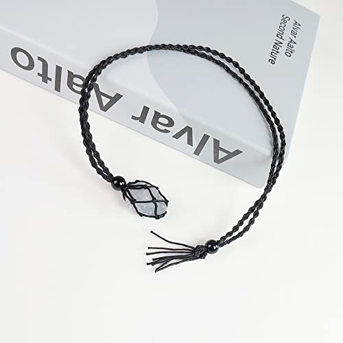 Natural unprocessed crystal raw stone hand woven rope adjustable necklace pendant for both men and women - color: A-Blue Celestite