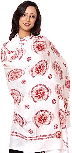 Exotic India Ivory Gayatri Mantra Prayer Shawl