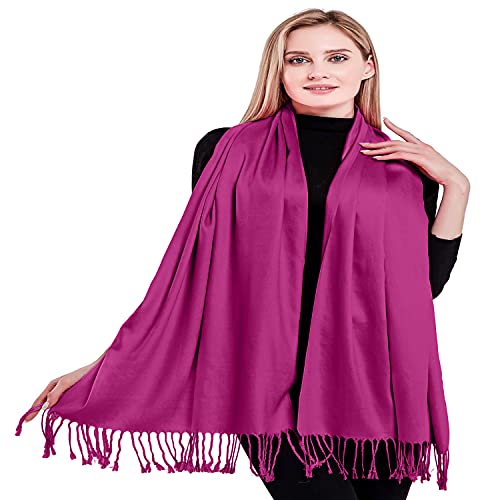 CJ Apparel Solid Color Tassels Design Nepalese Shawl Scarf Wrap Stole Throw Head Wrap Pashmina Gift Hand Made in Nepal New - color: Fuchsia Purple