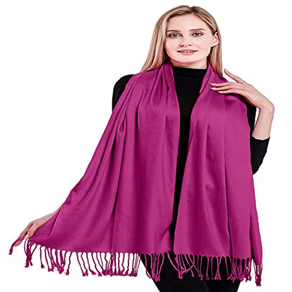 CJ Apparel Solid Color Tassels Design Nepalese Shawl Scarf Wrap Stole Throw Head Wrap Pashmina Gift Hand Made in Nepal New - color: Fuchsia Purple