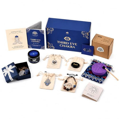 Third Eye Chakra Healing Kit – Intuition & Clarity with Crystals, Essential Oils, Candle, Meditation Shawl, Chakra Jewelry, Affirmations & Guidebook (6th Box) - color: Third Eye Chakra