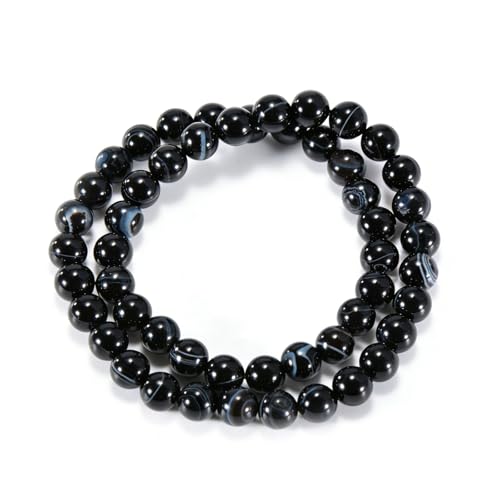 14in Agate Wrap Bracelet for Women Men Natural Round Beaded Agates Stone Healing Stretch Bracelets Elastic Handmade Polished Gemstone Beads Bracelet - color: Black White Agate, size: 8mm Beads