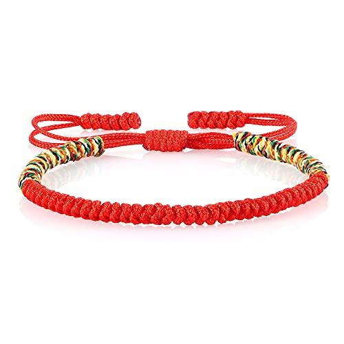 COLORFUL BLING Hand-Knitted Lucky String Bracelet Adjustable Tibetan Buddhist Prayer Yoga Mala Bracelets Kabbalah Protection Couple Jewelry - color: half red