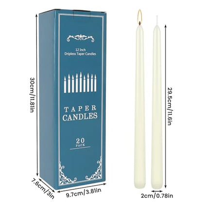 20 Pack Ivory Taper Candles 12 Inch Tall 3/4 Inch Thick Burn 10 Hours - color: 12"20pcs-Ivory