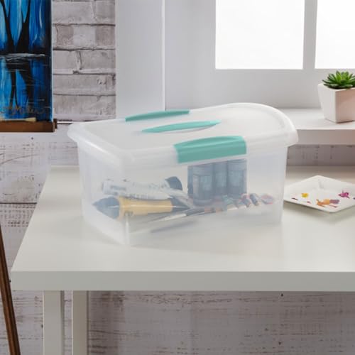 Sterilite Medium Nesting ShowOffs, Stackable Small Storage Bin with Latching Lid and Handle, Plastic Container to Organize Home, Clear, 18-Pack - size: Medium, style: 18 Pack
