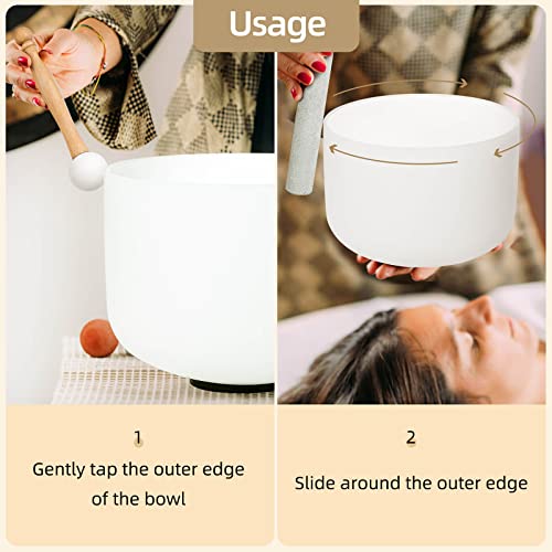 8 inch 432hz White E Note Solar Plexus Chakra Quartz Crystal Singing Bowl, for Healing Mindfulness Meditation Yoga Sound Baths, with Rubber Mallet O-ring - color: White E Note, size: 8 inch