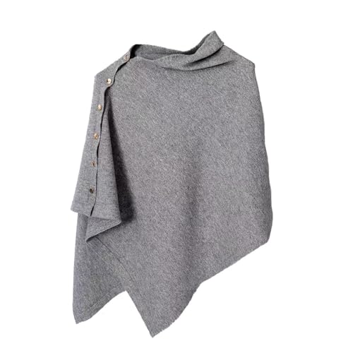Women's Versatile Knitted Shawls Scarf Poncho Sweater Capes with Buttons Lightweight Spring Summer Fall Winter Wraps - color: Light-grey