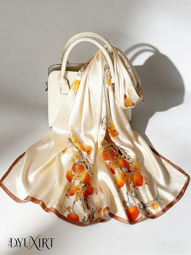 100% Mulberry Silk Oversized Women’s Sun-Shielding Shawl Formal Evening Neckwear Featherlight Airy - color: N5-amber Blossom Scarf（69" X 21"inch）