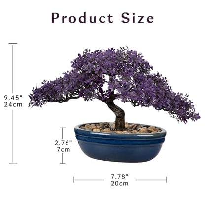 Artificial Bonsai Tree Juniper Faux Plants Indoor Fake Plants Decor with Blue Ceramic Pots for Home Table Office Desk Bathroom Shelf Bedroom Living Room Farmhouse Decorations - style: 9" Purple Ficus