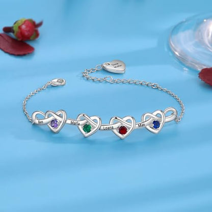 Personalized Birthstone Bracelet for Women Mom Engraved 2-6 Names Mother Bracelet with Birthstones Unique Gift for Mothers Day, Birthday, Christmas - color: 4 Names