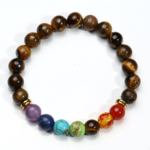 MILAKOO 7 Pcs Chakra Crystal Stone Bracelet Yoga Meditation Relax Anxiety Wristband for Women Men Gift