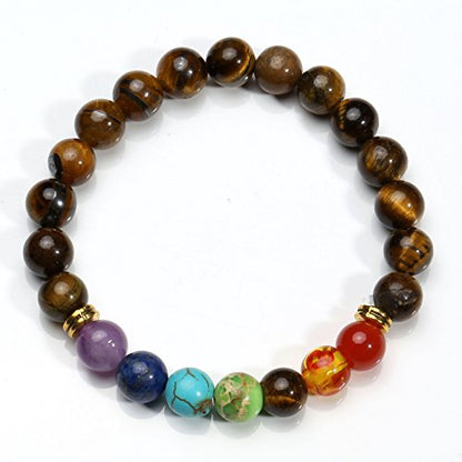 MILAKOO 7 Pcs Chakra Crystal Stone Bracelet Yoga Meditation Relax Anxiety Wristband for Women Men Gift
