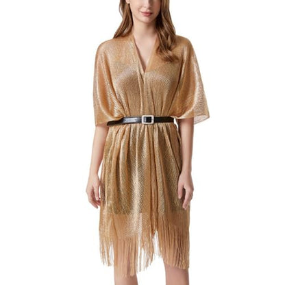 Sparkle Metallic Evening Shawls for Women formal Party Dresses Beach Travel Cardigan Shawl Wrap for Swimsuit - color: B-dark Gold