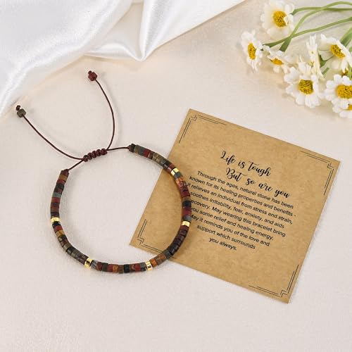 VIBILIA Get Well Gifts for Women, Inspirational Gifts Natural Stone Healing Bracelet, Thinking of You Encouragement Strength Bracelets for Women on Birthday Valentine's Day Easter Mother's Day - color: B. Jasper Stone