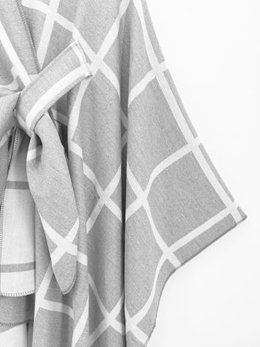 Women's Elegant Shawl Wraps, Soft Open Front Poncho Cape, Reversible Casual Cardigan Shawls for Gift Travel - color: Lightgray-white/Gray-white